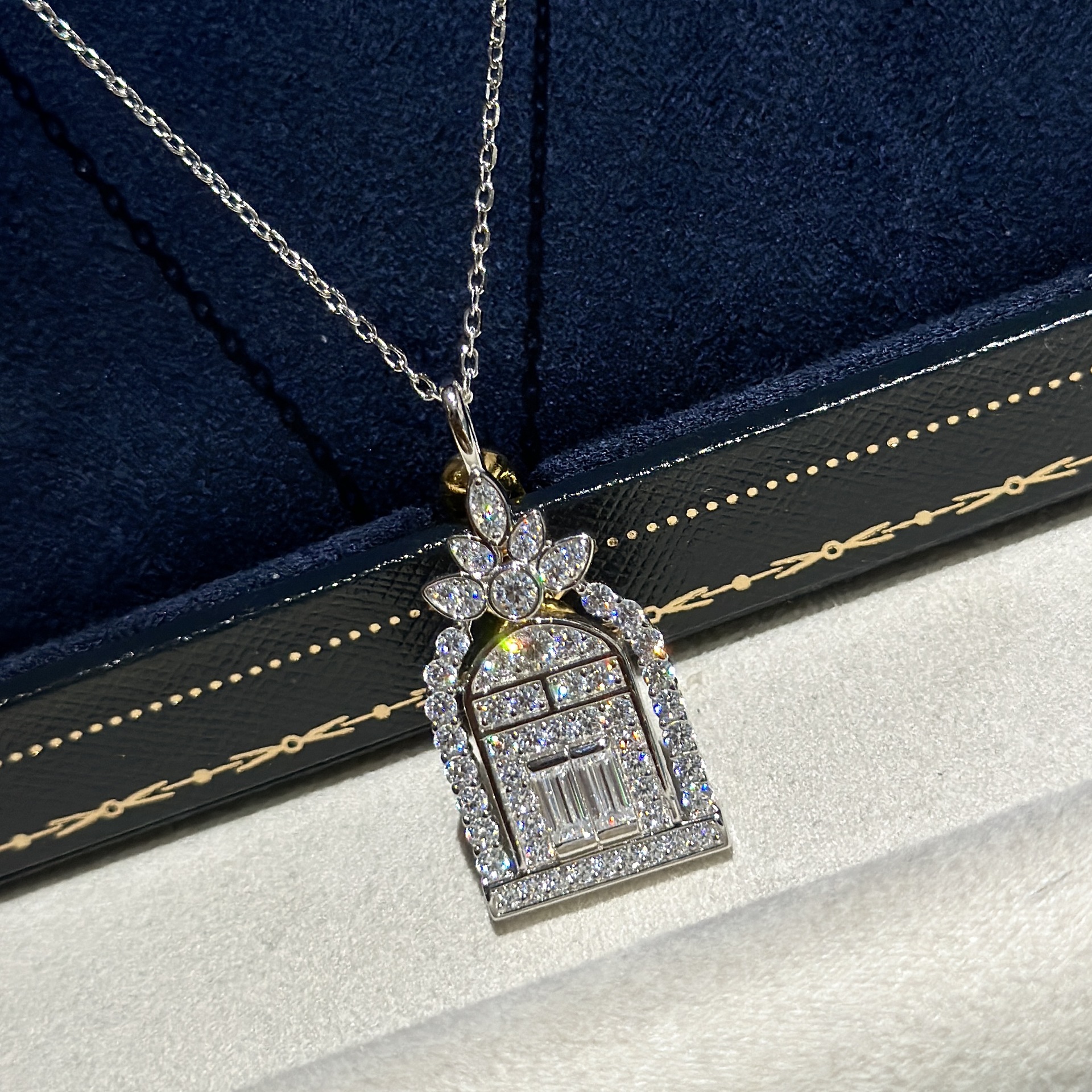 s925纯银 幸福之门项链满钻个性时尚款轻奢镶嵌项链女百搭高级感