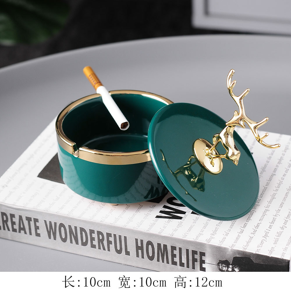 Factory Supply Ceramic Ashtray Home Living Room Bedroom Office Prevent Fly Ash Smoke with Lid Light Luxury Ornaments Wholesale