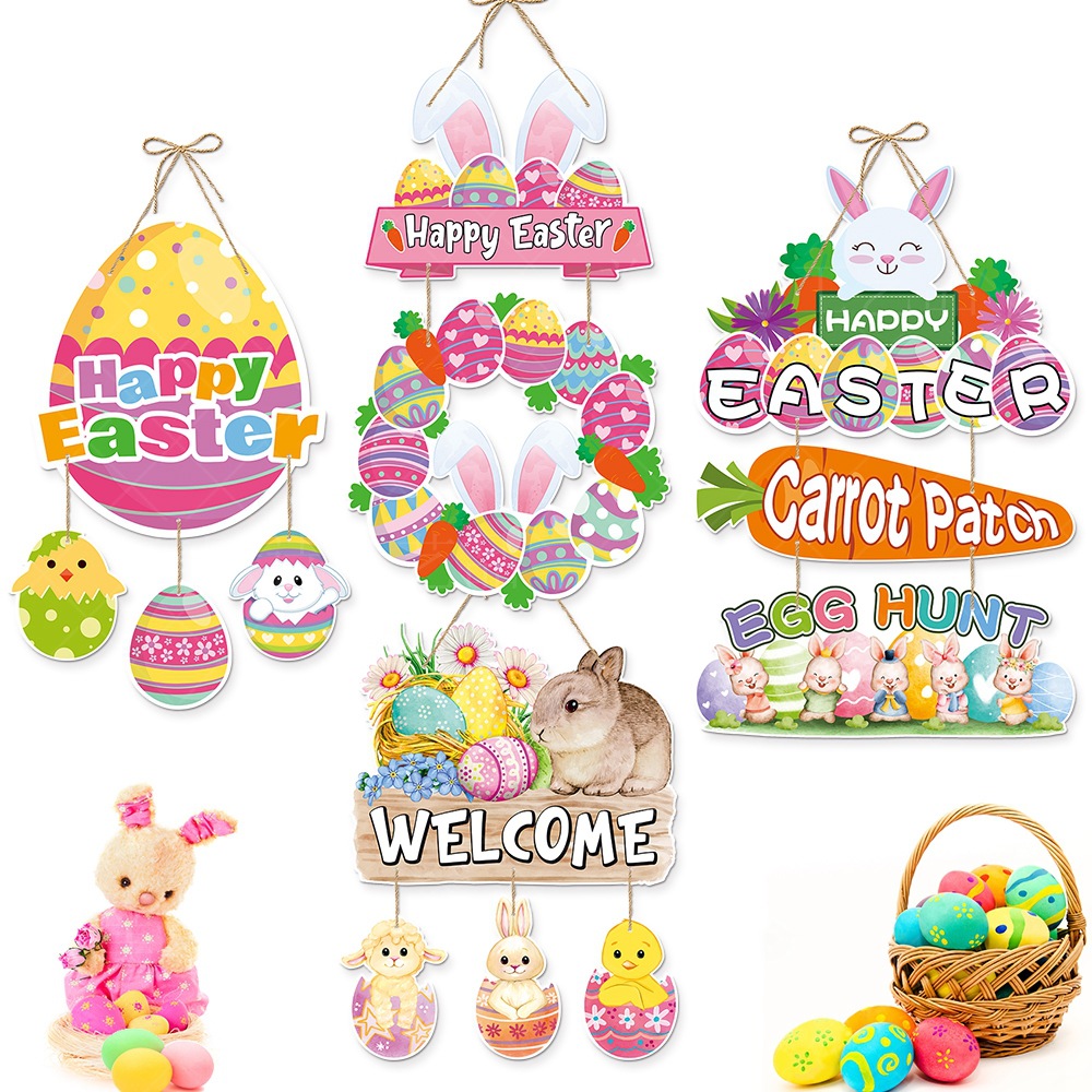 2024 new easter party decoration door hanging easter egg hanging rabbit carnival decorations