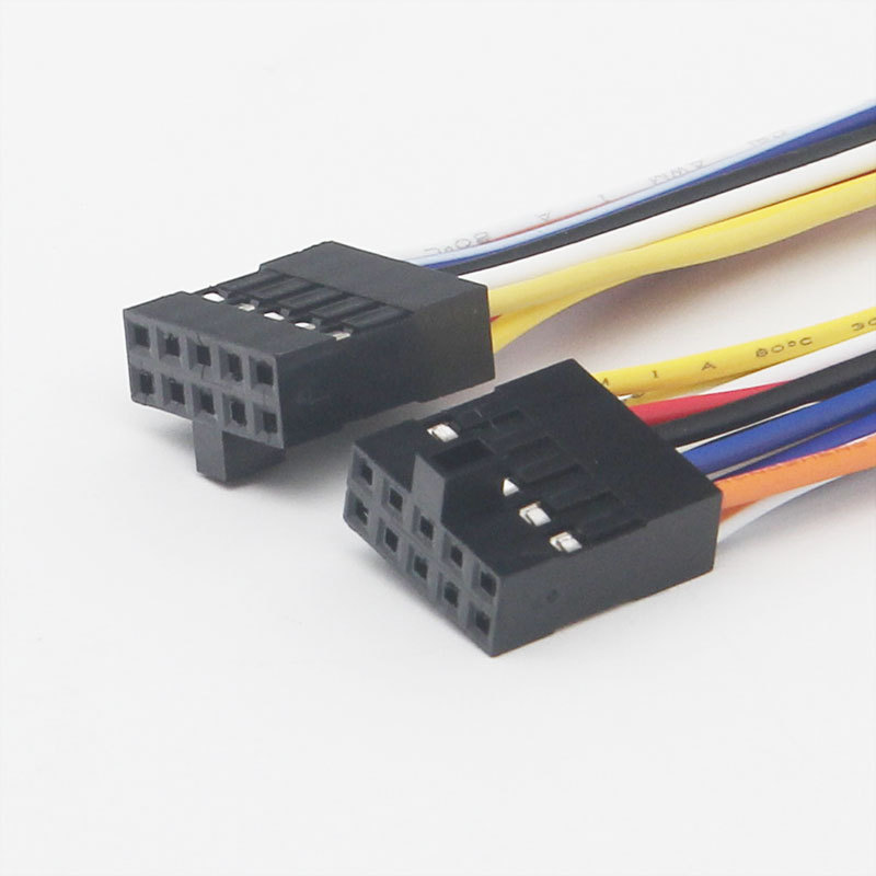 杜邦2.54-2*5p高凸 低突黑色10p双排胶壳tjc8端子线 2.54连接线束