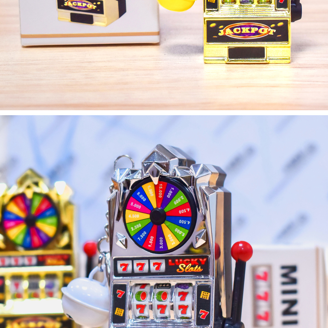 新款迷你创意迷你老虎机游戏水果中奖机小型摇奖机礼物挂饰小玩具