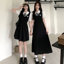 大码夏季新款小黑裙胖mm女生穿搭学院风假两件高级感法式连衣裙清