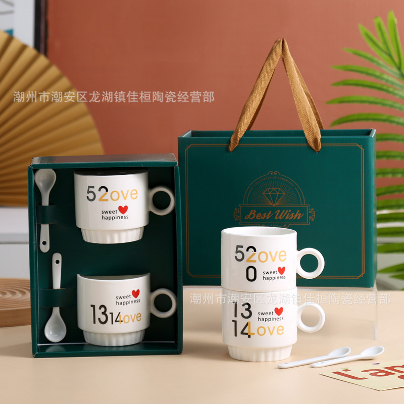 Creative Mug Advertising Gift Couple's Cups Cartoon Coffee Cup Opening Gift Ceramic Cup Printed Logo