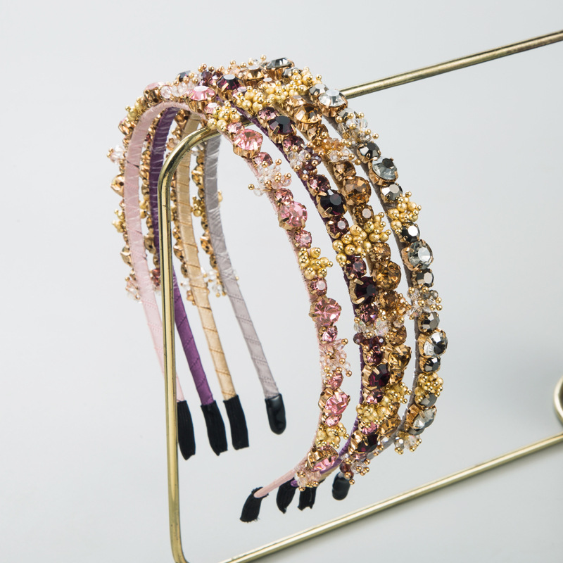 Heming Headband Korean Fashion Crystal Rhinestone Headband French Elegant Hair Accessories Banquet Hairpin Thin Edges Pink Headband