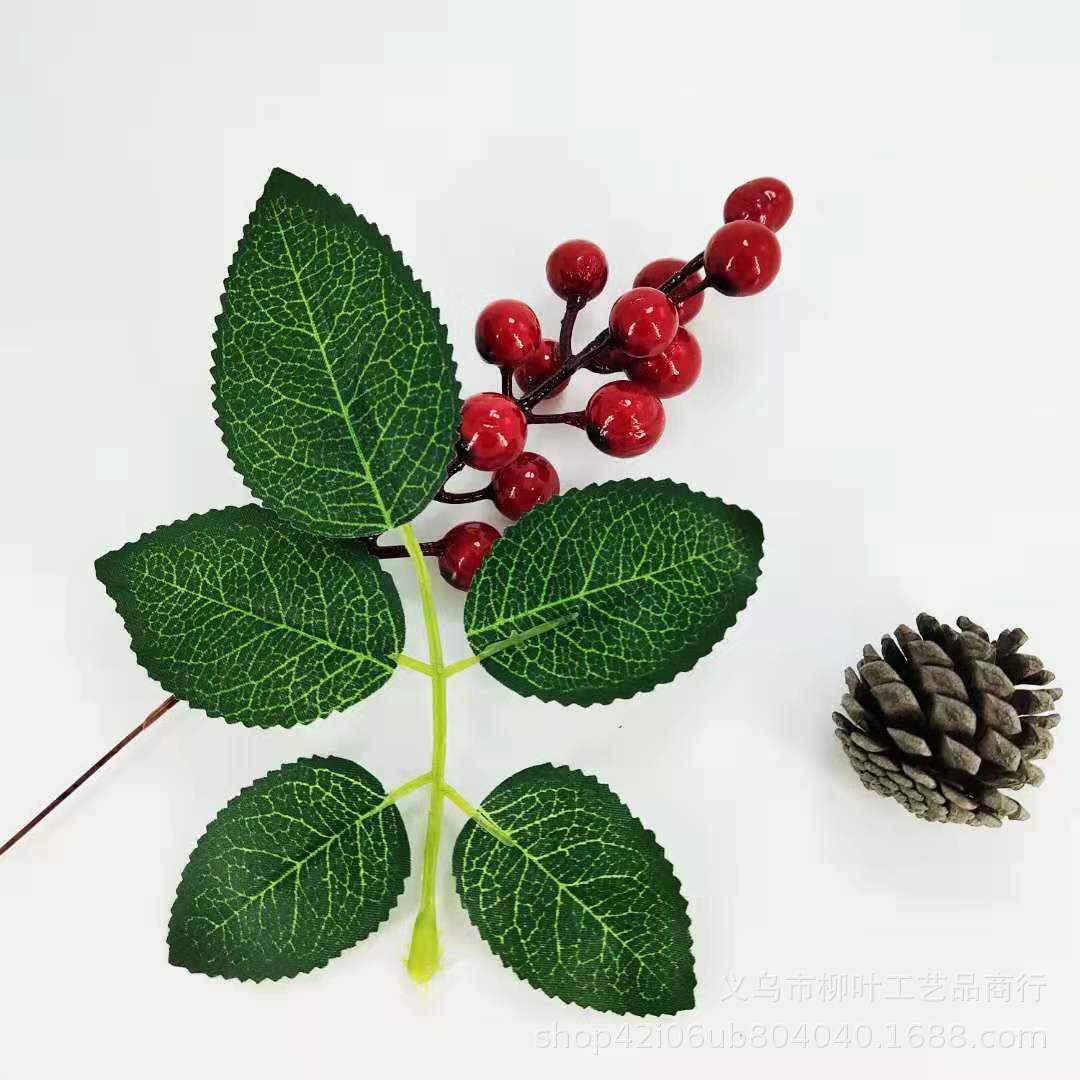 仿真花丝印玫瑰叶丝网花五片玫瑰叶配件花束仿真叶子