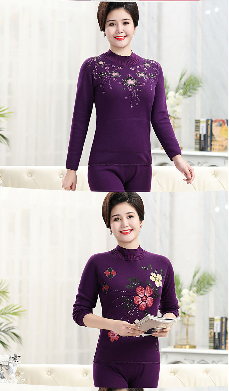 女士保暖内衣套装加绒加厚女中老年人妈妈中年奶奶老人冬季自发热