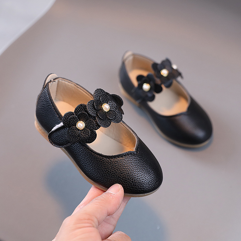 Girls Black Leather Shoes Children's Watch Performance Shoes White Student Single-Layer Shoes Etiquette Flower Girl School Shoes Beef Tendon Soft Bottom