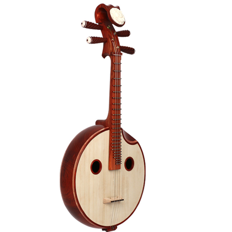 中阮乐器 红花梨木钢品尼龙品紫檀木雕头中阮 全圆满月直头中阮琴