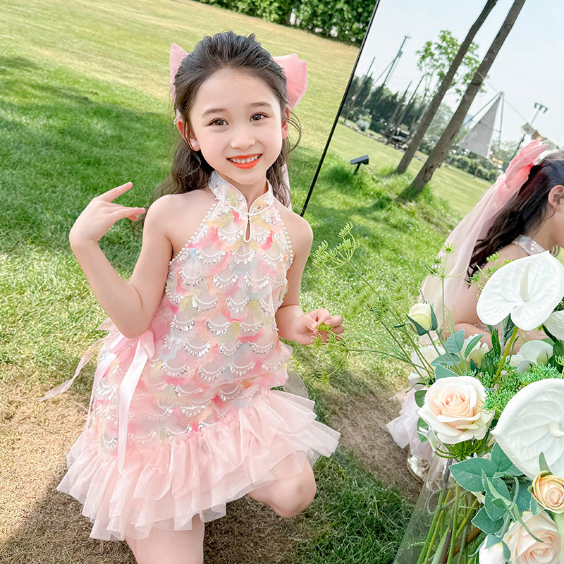 童裙儿童夏季新款连衣裙女童彩色亮片鱼尾裙女孩公主裙六一表演裙