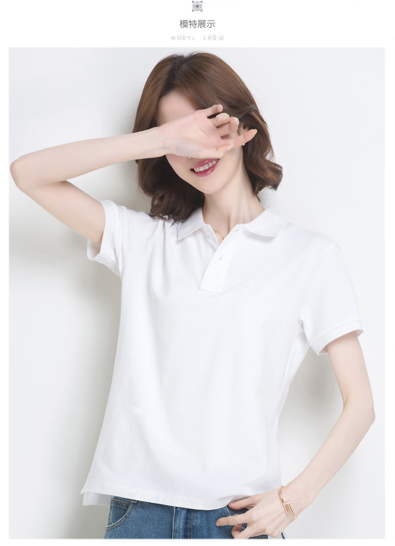 100%纯棉新款短袖t恤女纯色宽松大码翻领体恤女士上衣运动polo衫