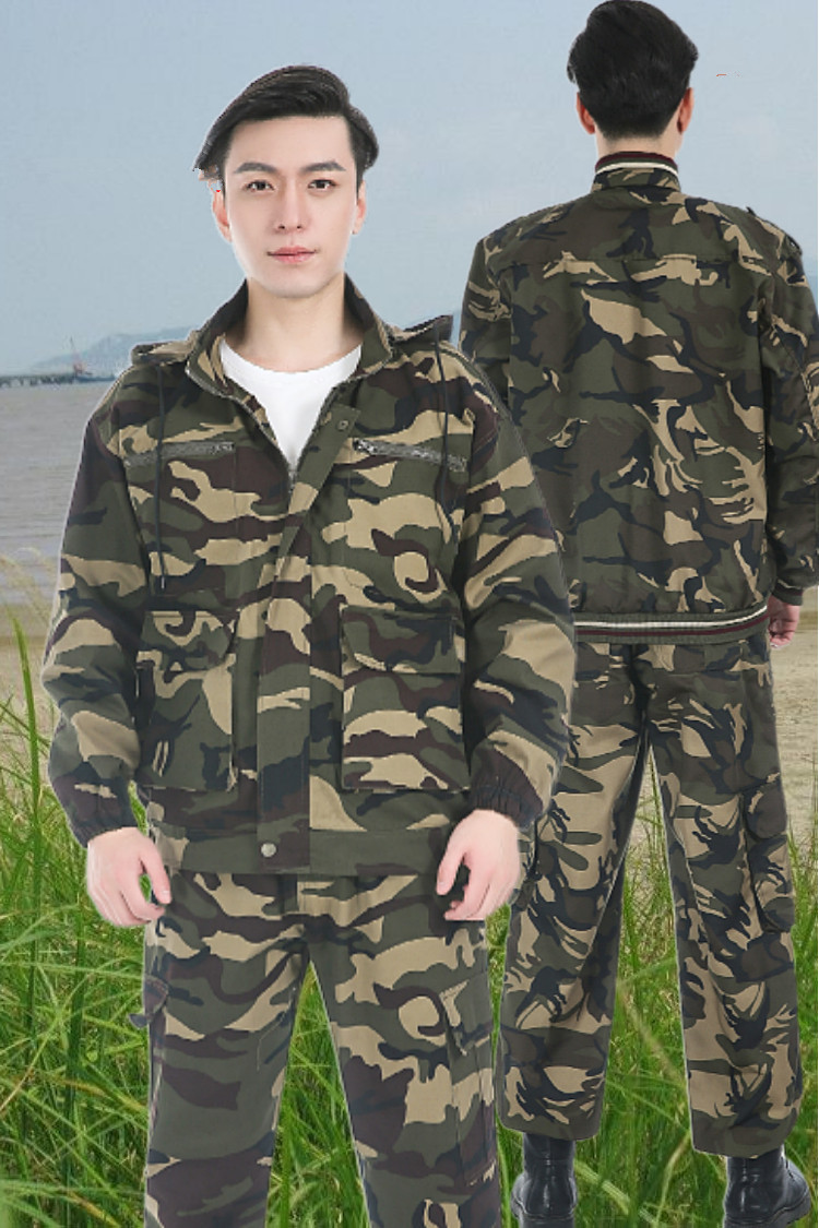 新式迷彩服套装男纯棉连帽户外耐磨加厚民工电焊汽修劳保工作服