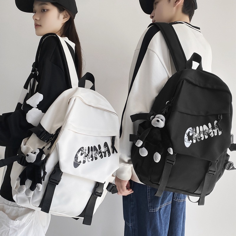 2022 New Backpack Women's Large Capacity Fashion Men's and Women's Travel Backpack Korean Style Fashion Letters Printing School Bag