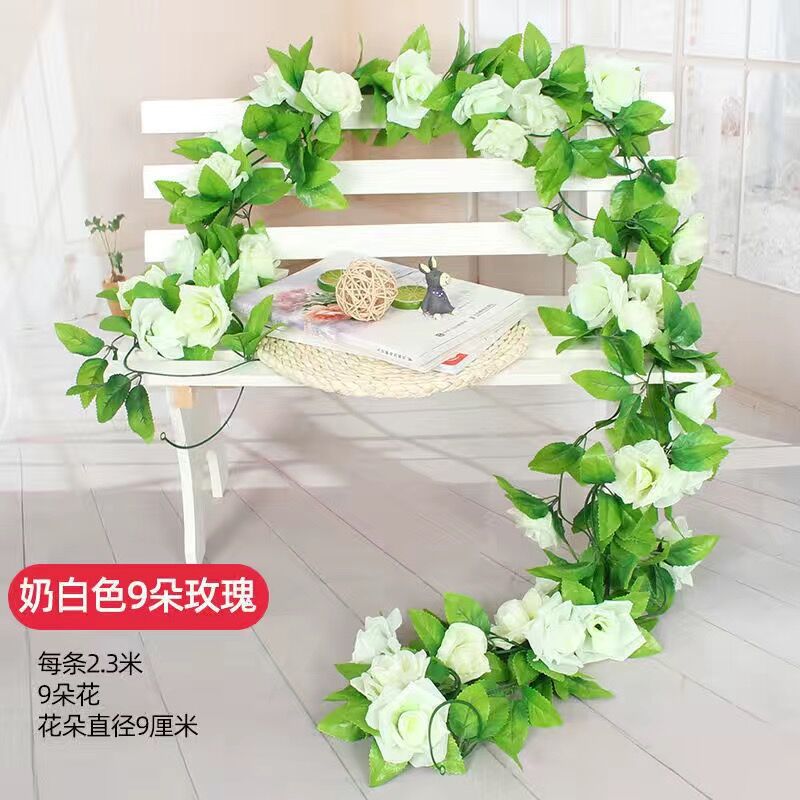 Artificial Rose Vine Artificial Flower Rattan Air Conditioning Pipe Cover Living Room Ceiling Decoration Plastic Vine Winding Plant