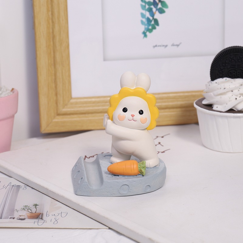 Creative and Practical Cute Cartoon Rabbit Mobile Phone Holder Student Lazy Desktop Tablet Computer Stand Resin Decorative Gift