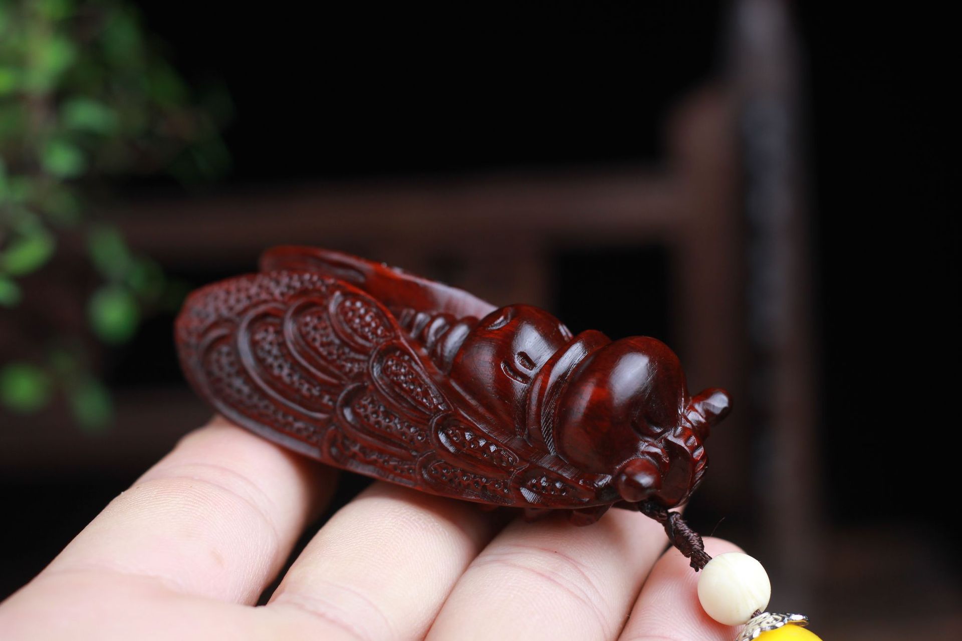 小叶紫檀复古可爱知了金蝉木雕手把件文玩木质工艺品金蝉挂件