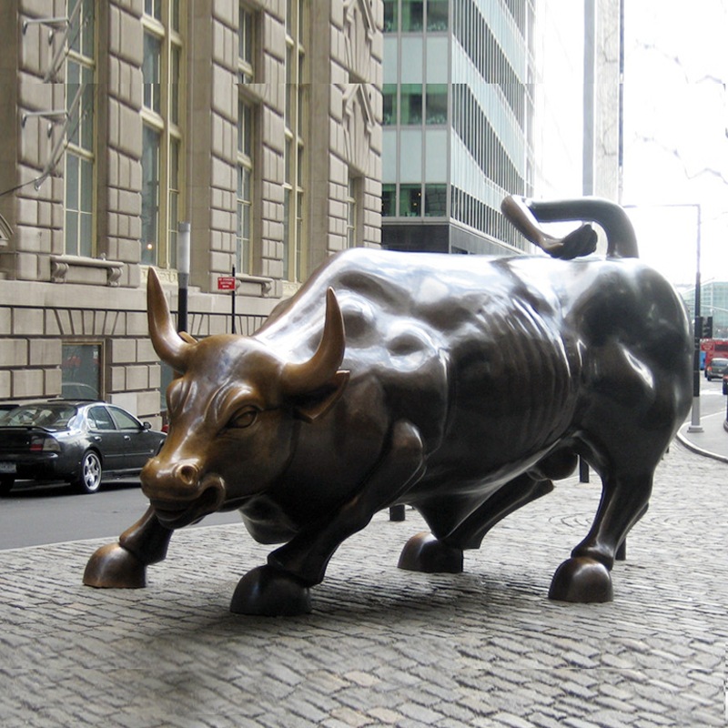 华尔街铜牛 商业街户外广场动物牛雕塑摆件 玻璃钢仿铜孺子牛雕塑