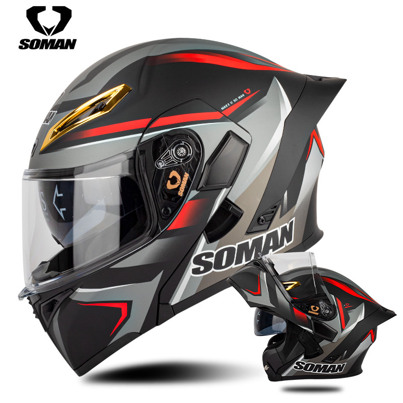 Soman Motorcycle Full Face Helmet Uv Protection Double Lens Modular Helmet Anti-Fog Full Face Helmet Electric Car Motorcycle Helmet