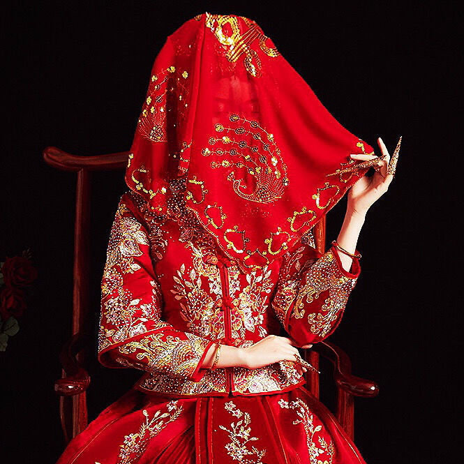 新娘红盖头婚庆用品中式婚礼刺绣结婚红色头纱流苏秀禾蒙头-阿里巴巴