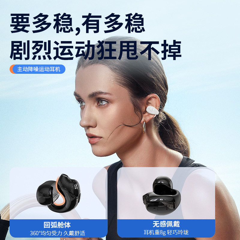 New T16 E-Commerce Clip-on Wireless Bluetooth Headset Hd Noise Reduction Sports Low Latency Business Sports Headset