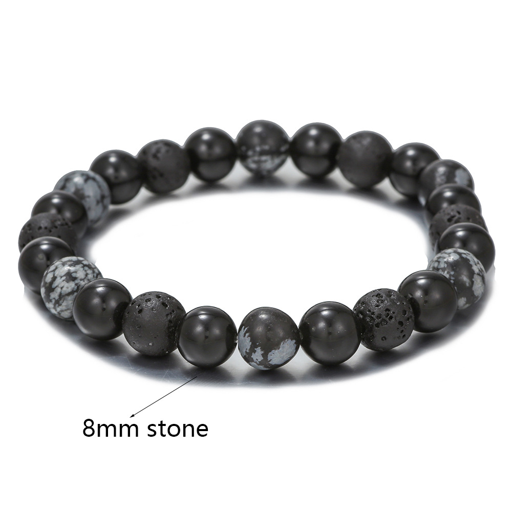 Popular Handmade Natural Volcanic Rock Snowflake Stone Beads Bracelet Men's Retro 10/8mm Elastic Beads Couple Bracelet