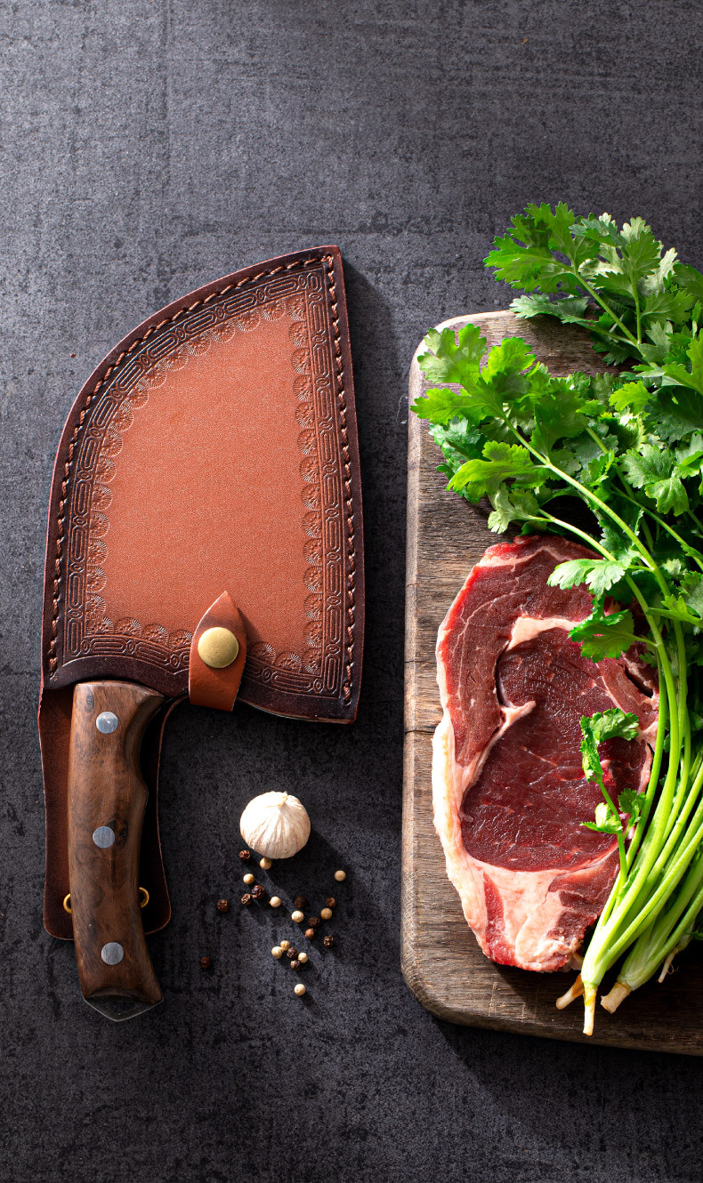 手工锻打指环屠夫刀砍切刀厨房菜刀锻打砍骨刀锻打菜刀家用菜刀