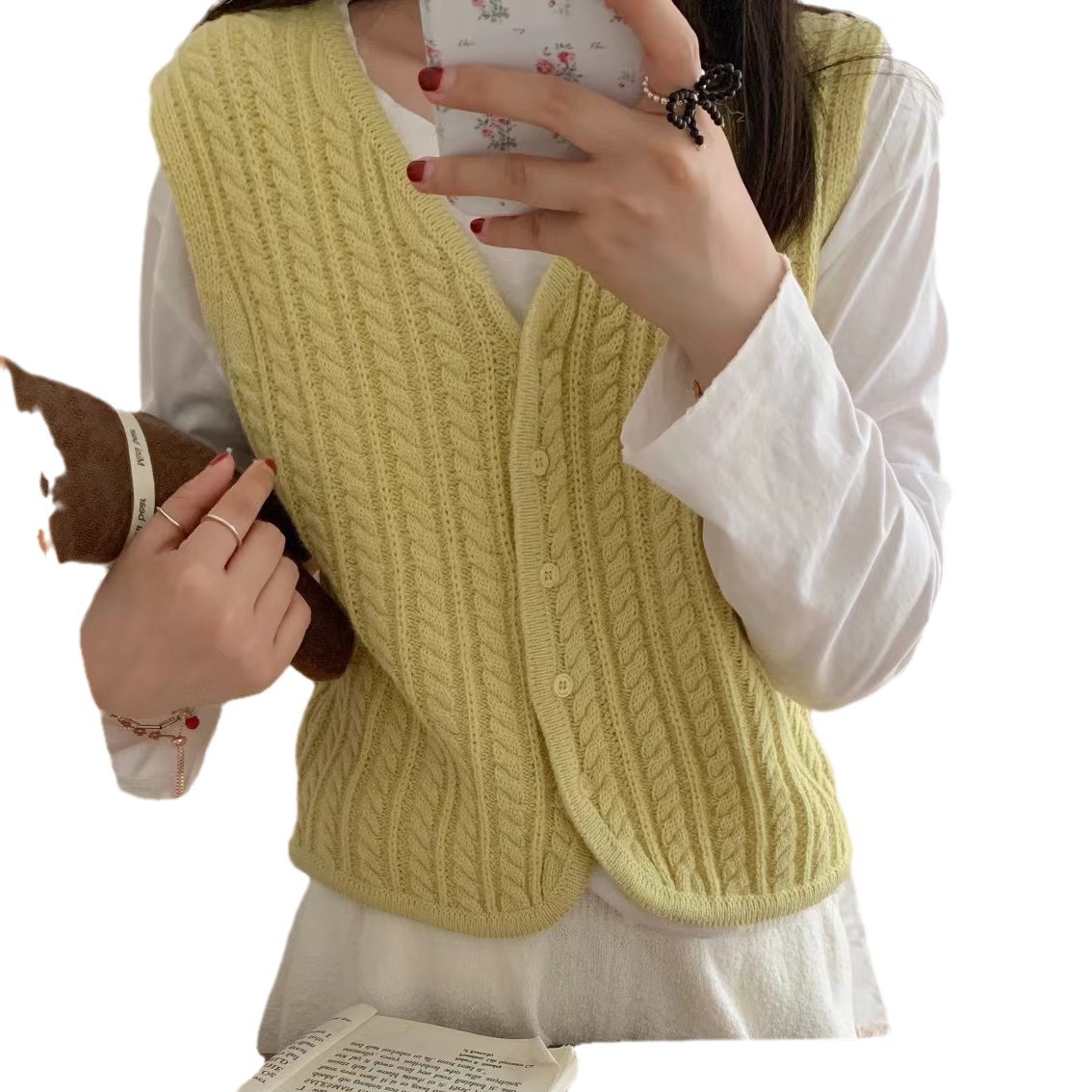 韩系简约风立体麻花百搭针织衫马甲上衣女秋冬新款设计感毛衣背心