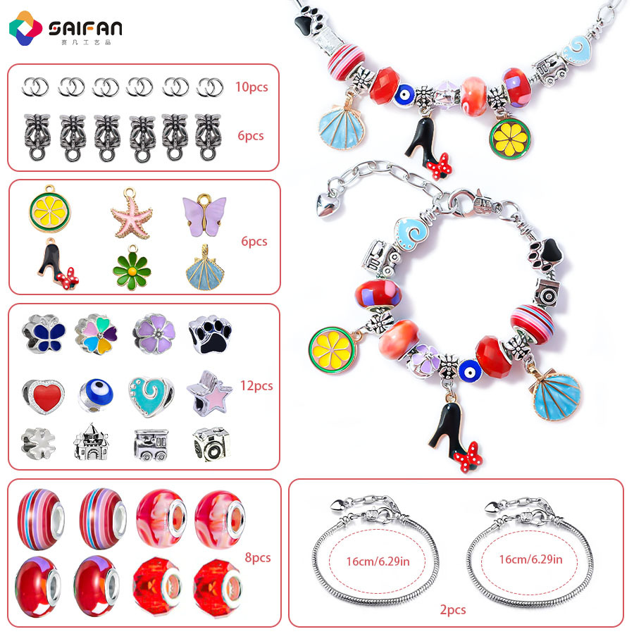 Amazon Cross-Border Colorful Beaded Children's Diy Jewelry Accessories Materials Diy Beaded Beads Loose Beads Bracelet Set