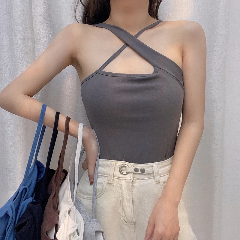 交叉带吊带背心图片