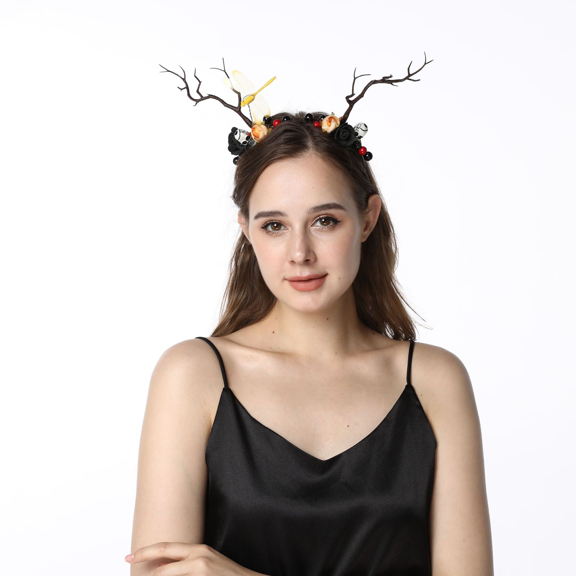 仿真鹿角树枝发光头箍发箍带灯led万圣节骷髅头头饰派对配饰