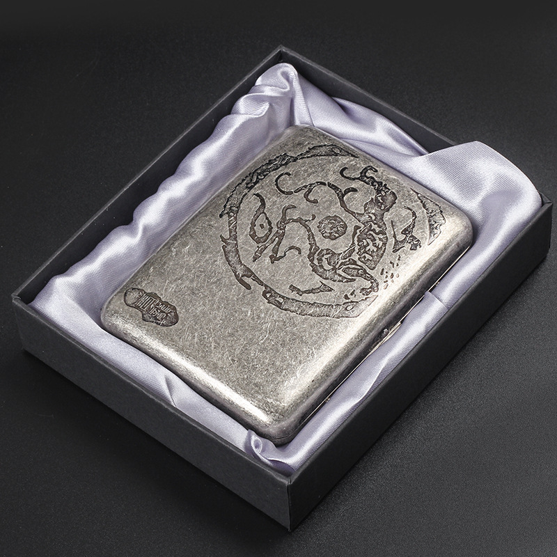 复古古银烟盒中粗烟两用中支烟20/粗烟16支金属香烟盒防压便携式