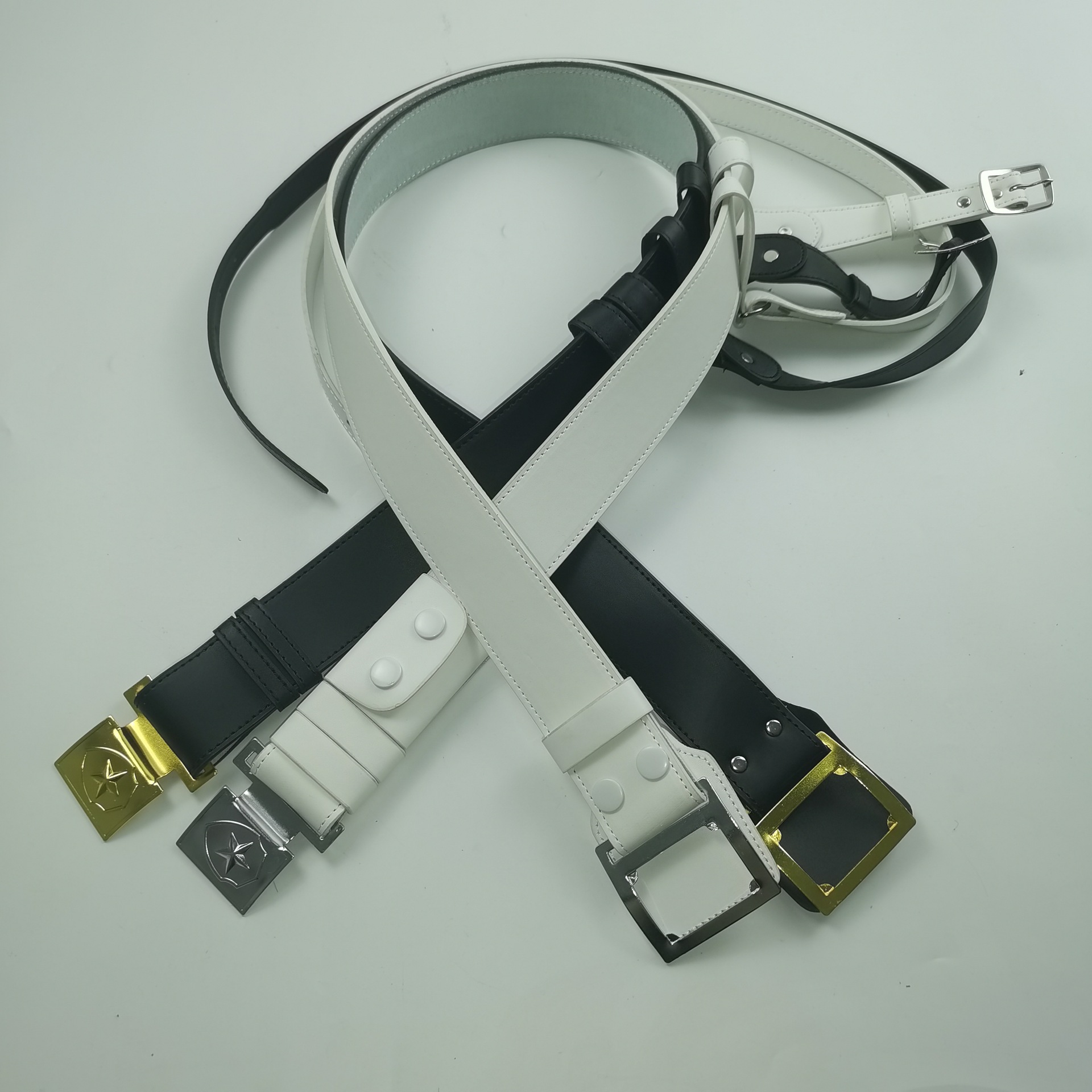 武装真牛皮外腰带新式保安腰带武装带执勤斜跨腰带五角星