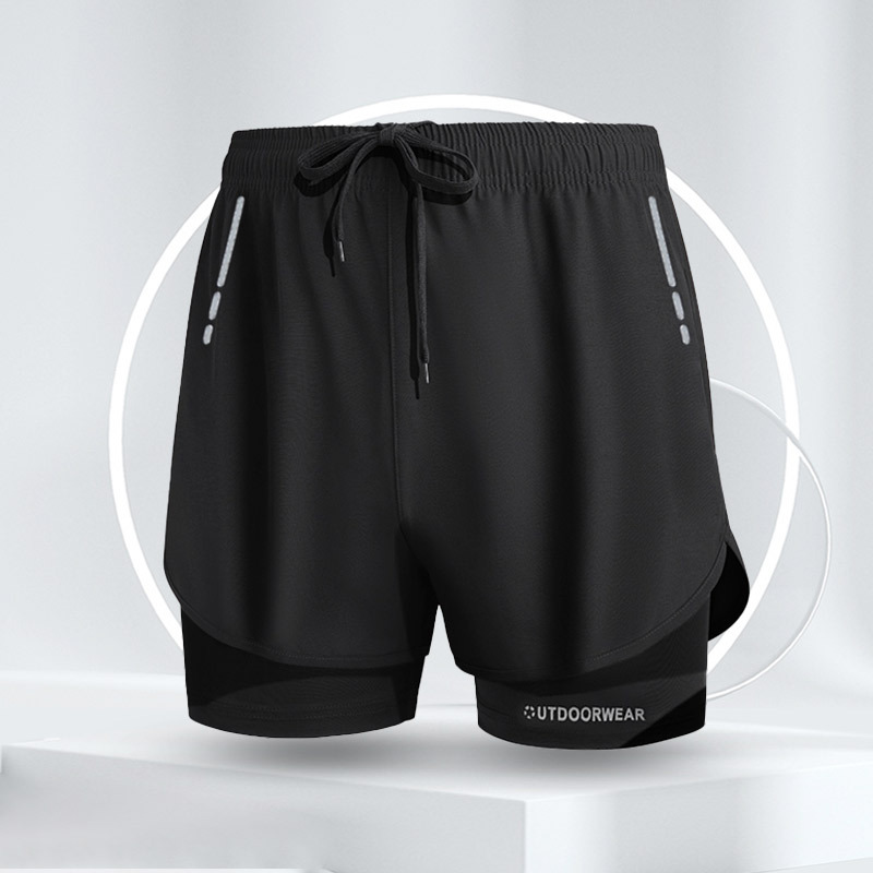 Men's Swimming Trunks Sports Double Layer Anti-Embarrassment Quick-Drying Breathable Boyshorts Swimsuit Beach Pants Three Points Running Pants