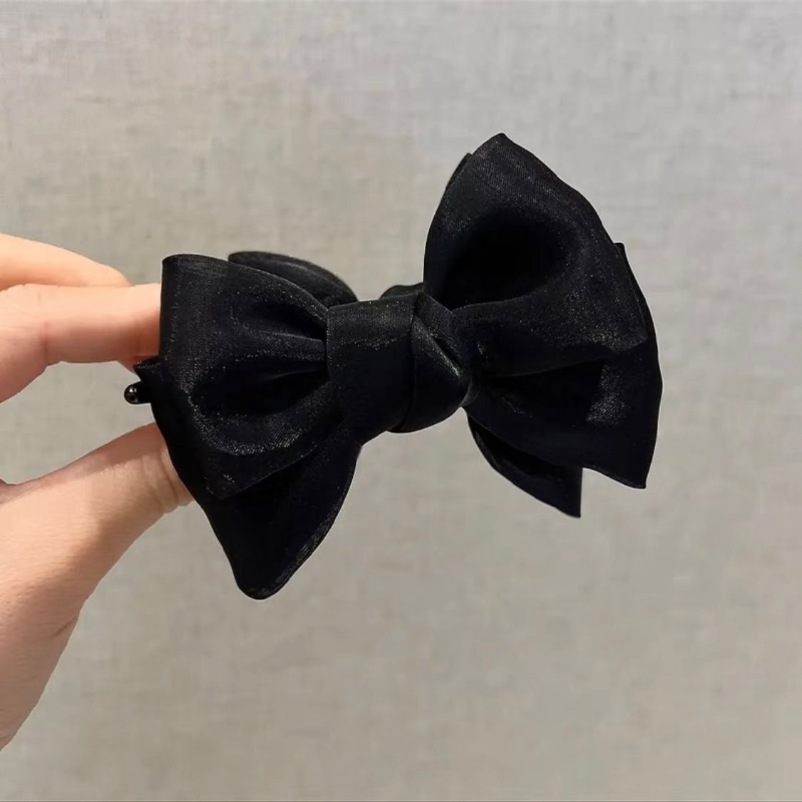 2023 New Mesh Fabric Bow Bun Grip Black High Sense Back Head Hair Clips Hair Accessories Female