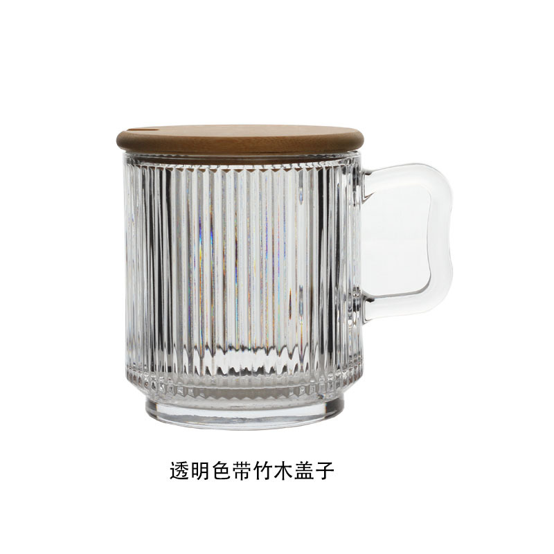 glass cup Japanese-Style Glass with Handle Cup with Spoon Lid Ins Style Good-looking Mug Household Milk Coffee Cup