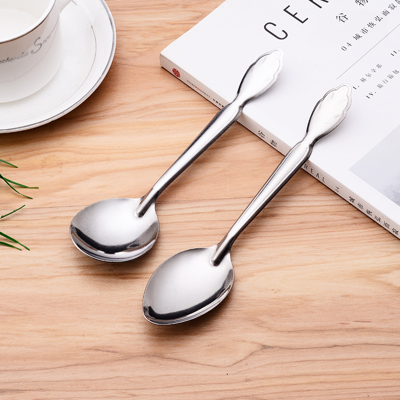 Household 410 Stainless Steel Feather Handle Spoon Pointed Spoon Restaurant Stainless Steel round Head Dessert Coffee Stir Spoon