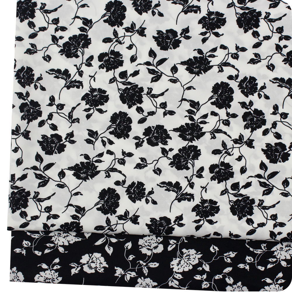 雪纺黑白小花印花布 破卡平纹缎印花 春夏季女衬衣连衣裙裤子面料