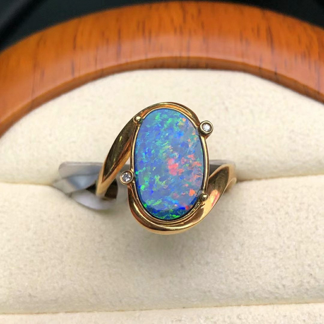 18k澳大利亚黑欧泊戒指火彩唯美精致时尚简约大气宫廷风c10a26