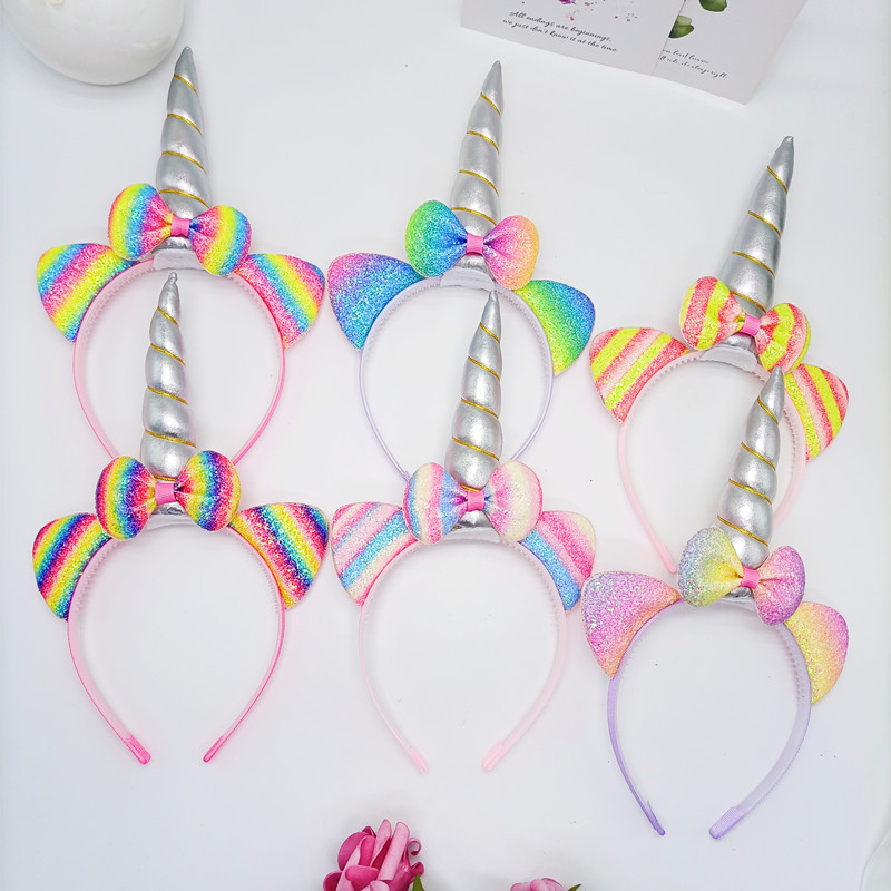 Pink Adorable Bowknot Ears Shiny Ears Party Props Headdress Unicorn Colorful Girl Heart Headband