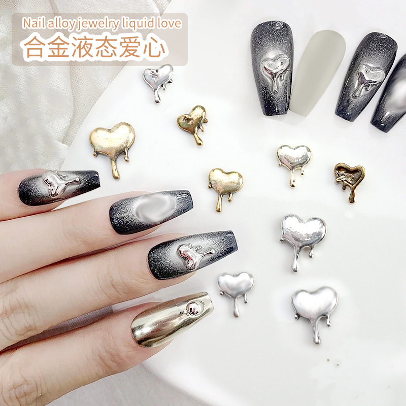 New Niche Advanced Alloy Love Liquid Flow Cool Girl Hot Girl Wind Color Retention Nail Ornament Hj0561