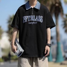 男新款棉质POLO衫日常文艺青春流行夏季五分袖百搭短袖翻领上衣