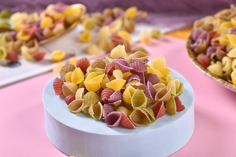 厂家批发多彩贝壳面 果蔬面 儿童彩色面 营养面条 卡通果蔬面