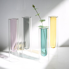 ins北欧双层彩色玻璃花瓶创意透明试管花器个性花艺百搭家居摆件