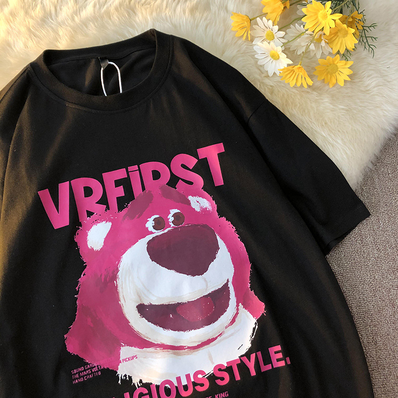 卡通可爱小熊短袖t恤男女2021年新款半袖ins情侣宽松学生体恤外贸