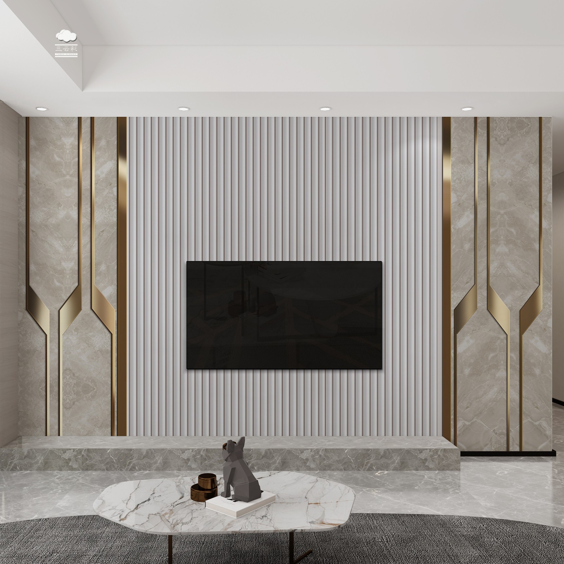 电视背景墙壁纸2021款客厅装饰格栅线条轻奢大理石纹影视墙布壁画