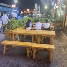 连锁店木屋烧烤桌凳商用火锅串串香饭店餐馆实木方桌椅凳组合