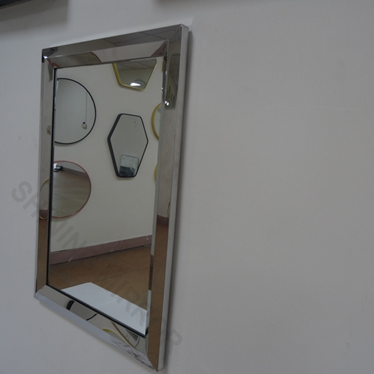 工厂促销亮光银色方形镜子 不锈钢包边穿衣镜 卫生间化妆镜浴室镜