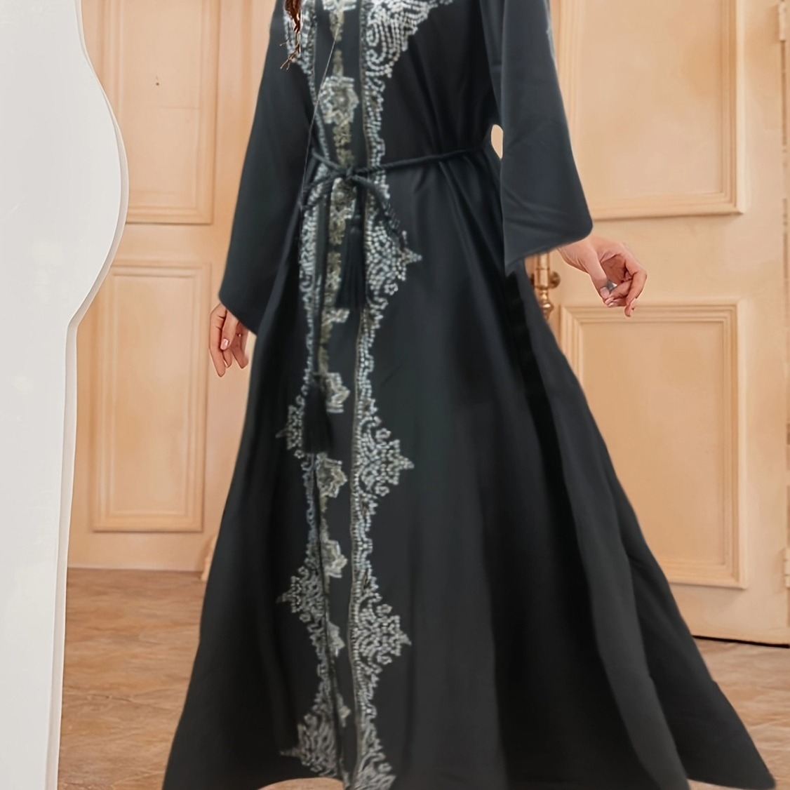 【cg067】跨境新款女装中东穆斯林圆领长袍欧美海边度假裙子雪纺