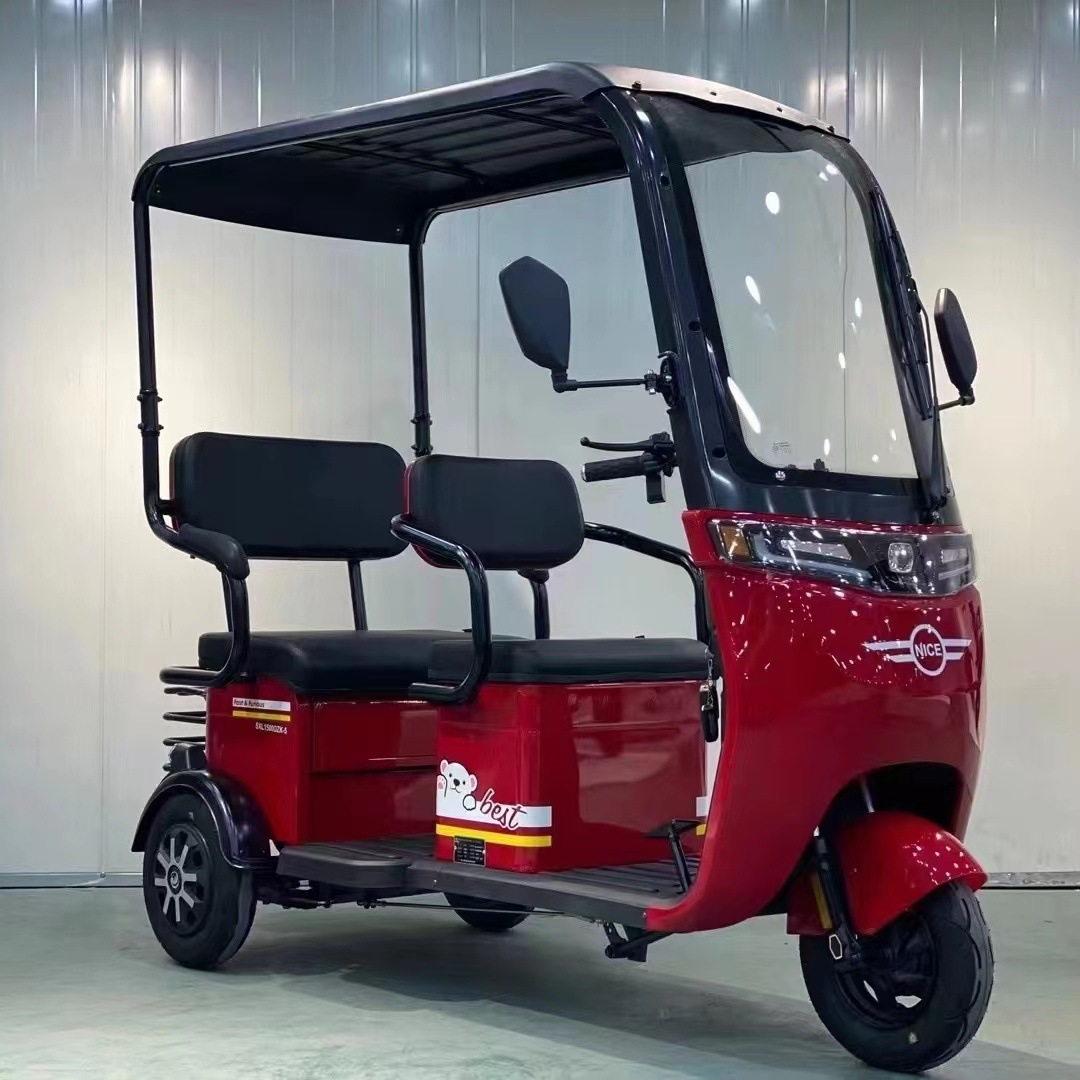 新款带棚电动三轮车双排客货两用双排成人休闲代步电瓶车工厂直供