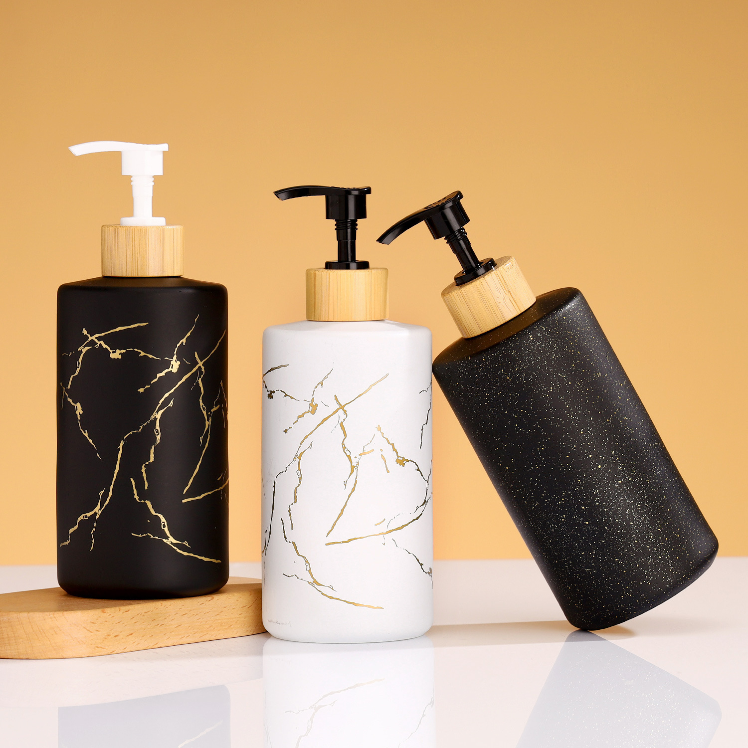 亚马逊跨境大理石纹洗手液瓶圆形按压式空瓶加厚玻璃洗发水沐浴露