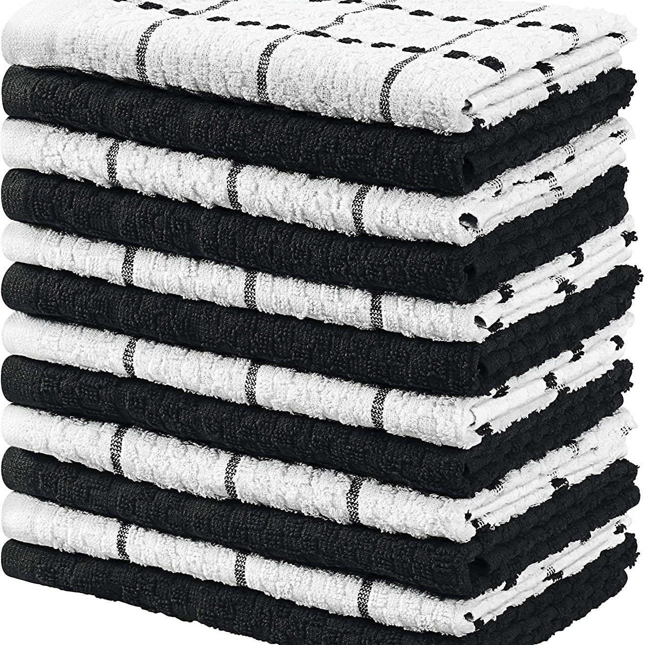 Amazon Best-Selling Pure Cotton Black and White Plaid Cotton Thickened Kitchen Absorbent Waffle Cloth Scouring Pad Dishcloth